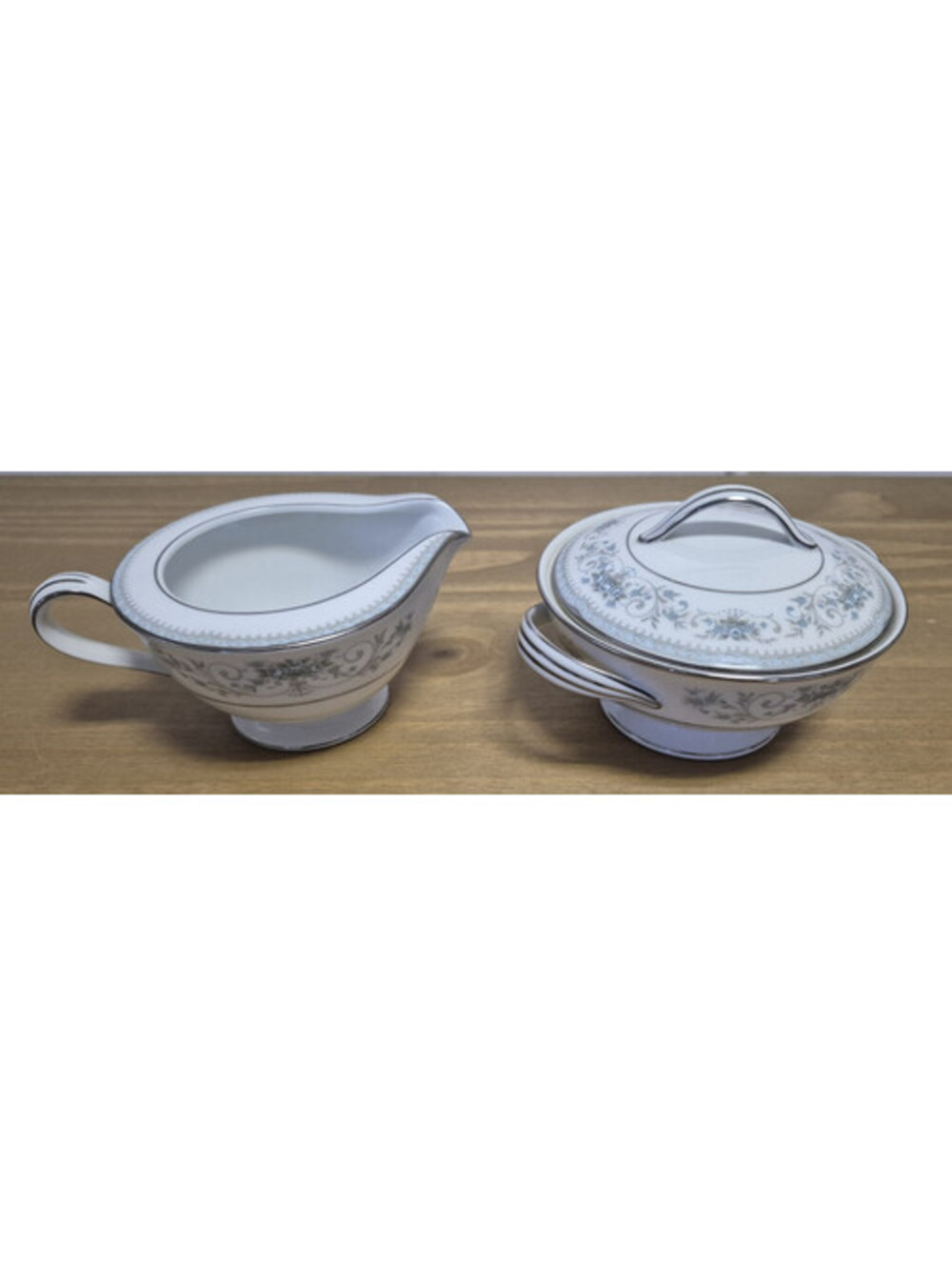 Noritake Colburn Creamer & Sugar Bowl Set #6107 Pattern Blue with Platinum Trim